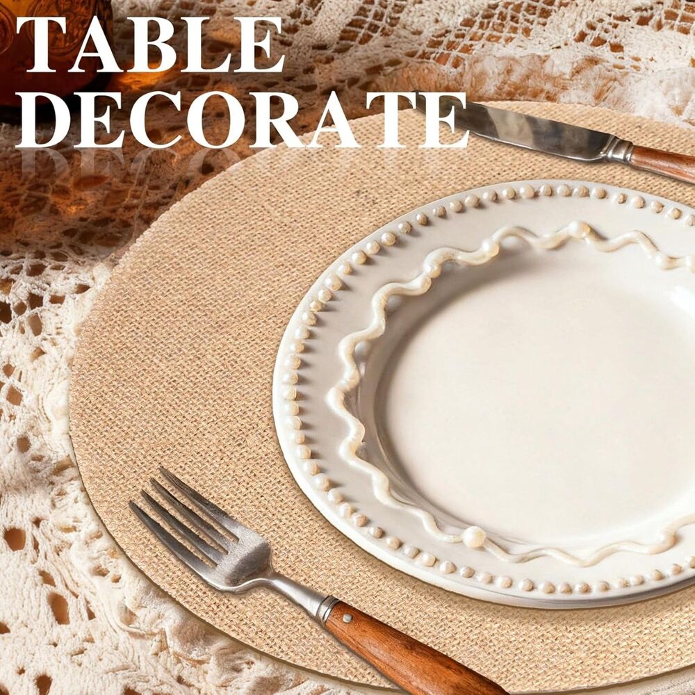 NEW 12 Round Burlap Placemats | Elegant Luxury Farmhouse Boho Wedding Decor